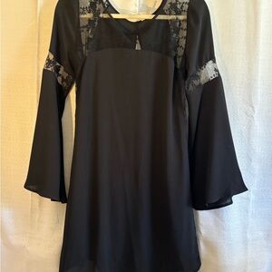 Chic Black Long Sleeve Dress with Lace Details